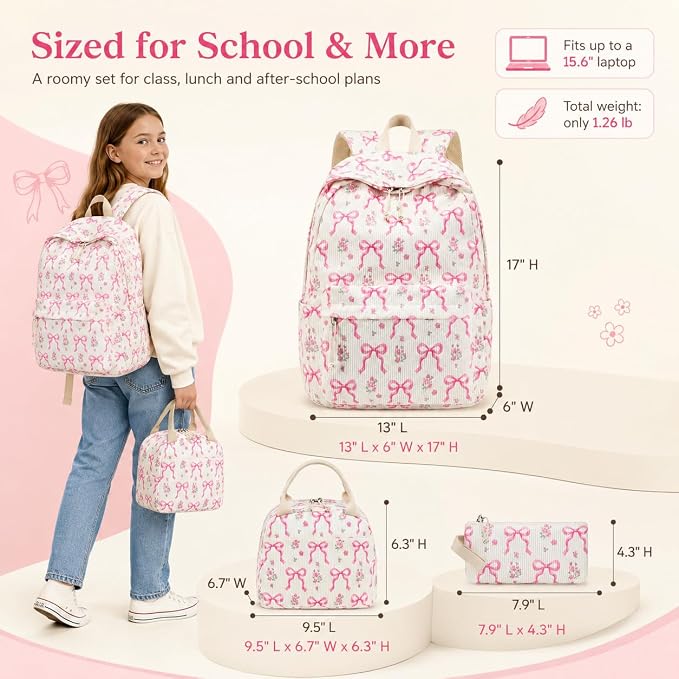 BTOOP School Backpacks for Teen Girls Bookbags Lightweight Kids Backpack School Bags Set with Lunch Box Pencil Case
