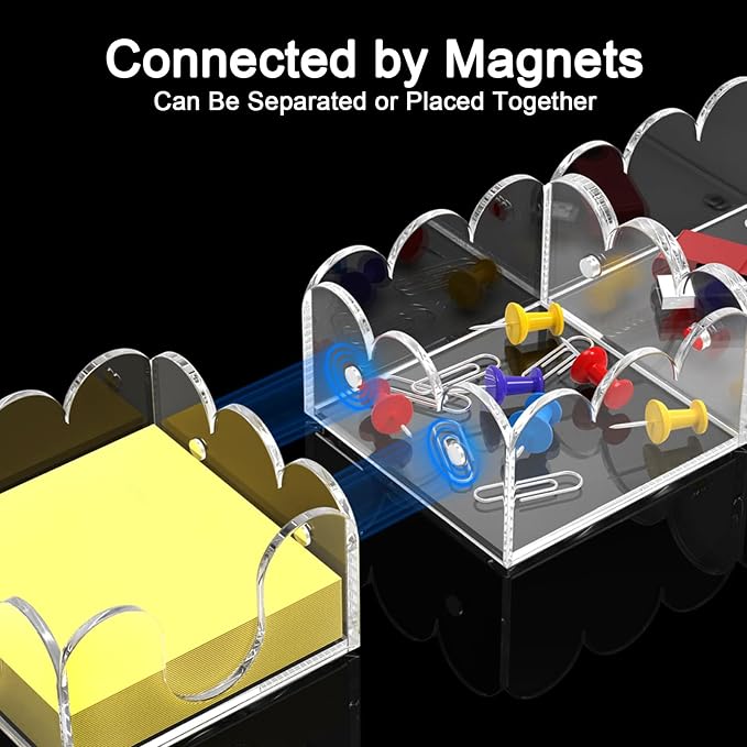 YAGELI Magnetic 3-in-1 Acrylic Sticky Note Holder Dispenser | Modern Desktop Organizer for 3x3 Post It Notes & Memo Pads with Non-Slip Base | for Productive Workspace at Office, Home or School | Clear