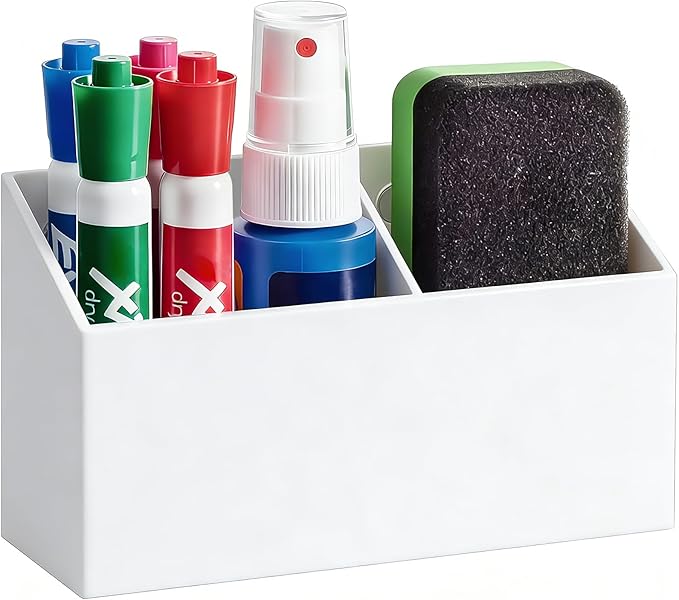 Magnetic Dry Erase Marker Holder for Whiteboard, Acrylic Magnet Pen Holder for Refrigerator Fridge, Marker Holder for Classroom Teacher, Pencil Cup,Office Accessories, Locker Organizer(White)