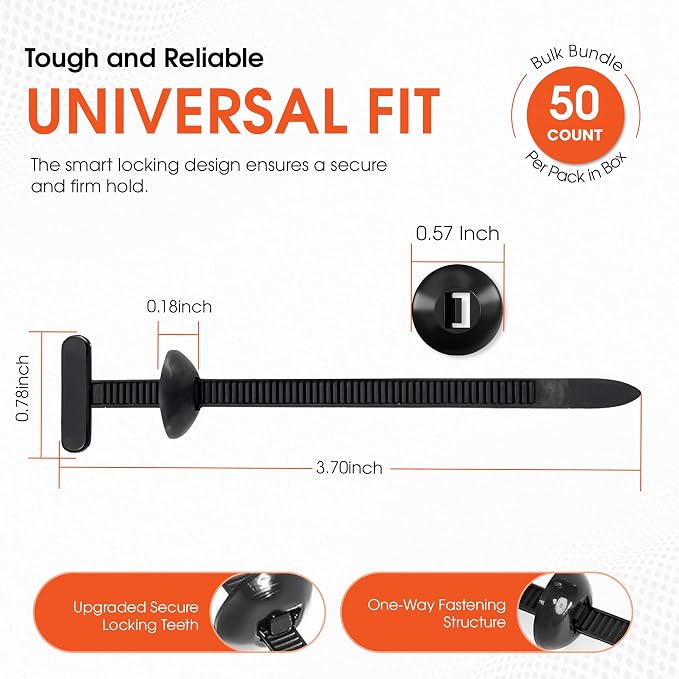 50 Pcs Nylon Universal Cable Tie Buckles — Heavy-Duty Zip Tie Buckle Clips with Pin & Button Design, Self-Locking, UV Resistant, Easy Install for Car Bumper, Fender & Auto Body Repair
