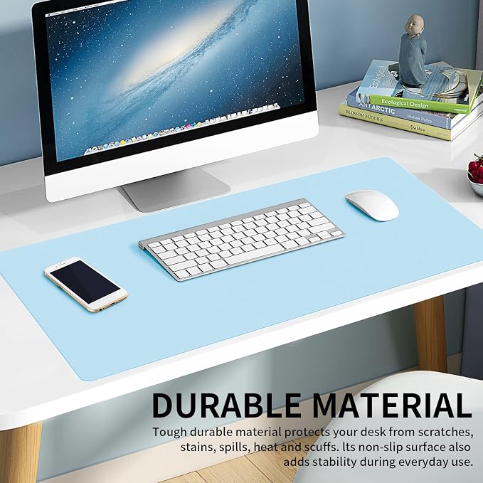 Large Office Leather Desk Mat, Large Mouse and Keyboard Pad, Laptop Pad, Desktop Protector(Light Blue, 31.5 in. x 15.7 in.)