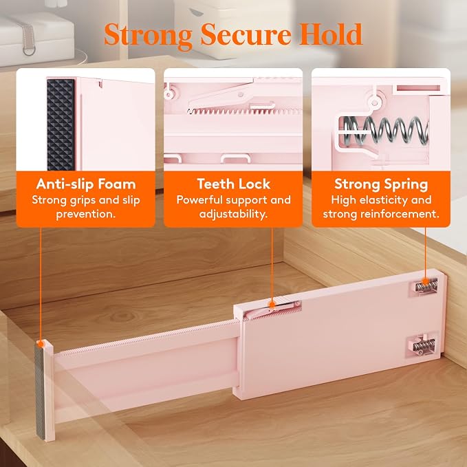 Lifewit 4" High Upgrade Drawer Divider, Adjustable Drawer Organizer Clothes | 5 Pack 11"-17" Expandable Pink Plastic Drawer Separator for Dresser, Kitchen, Closet, Nursery, Office Organization & Storage