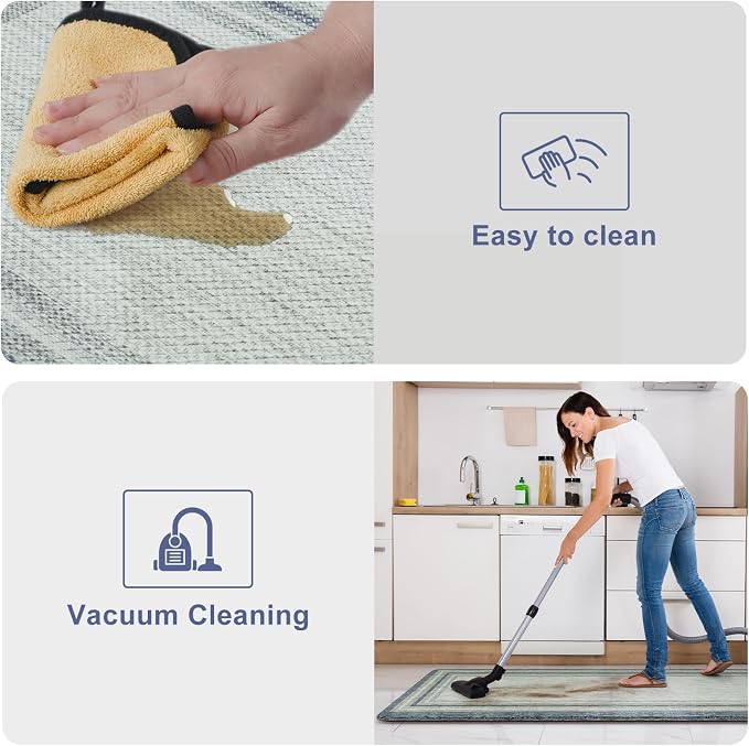 KIMODE Anti Fatigue Kitchen Mats, 17.3" x 29" Farmhouse Kitchen Rugs, Cushioned, Non-Slip Waterproof Comfort Thick Kitchen Floor Standing Mat for Corner Sink, Laundry Floor, Blue and Gray