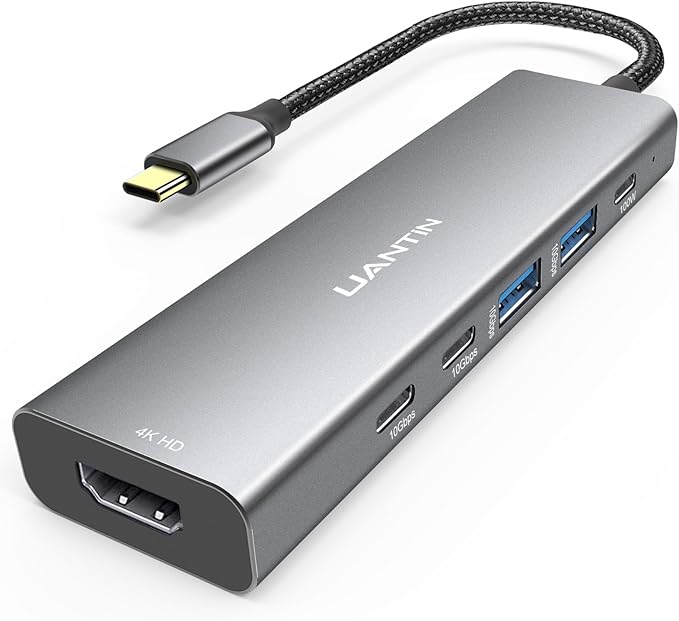 UANTIN USB-C Hub (6-in-1) Multiport Adapter with 10Gbps USB C 3.2 & USB-A 3.2 4K HDMI, 100W Power Delivery, USBC Dongle for MacBook Pro/Air, iPad Pro, ThinkPad, iMac and More