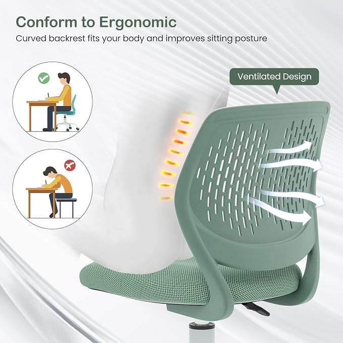 Giantex Kids Desk Chair, Adjustable Children Study Chair, Swivel Armless Mesh Task Office Chair, Computer Desk Chair with Adjustable Height & Lumbar Support (Sage)