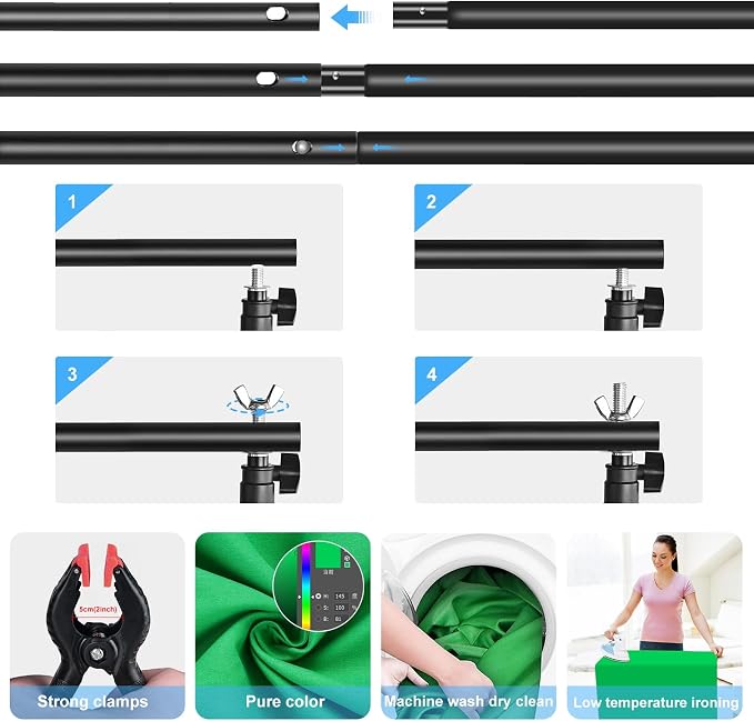 PULUZ Blue Green Red Screen Backdrop Kit with Tripod Stand, 6.5x6.5ft Green Screen Stand for Content Creation and Virtual Backgrounds, Blue Red Photo Background with Backdrop Stand for Photography