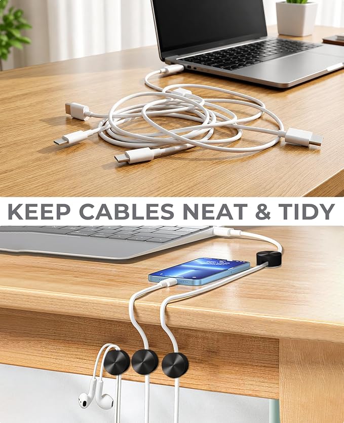 Magnetic Cord Holder Metal Black, Maveek Silicone Cable Clips Magnet Wire Management Cord Organizer for Bedside Table Office Desk Laptop Computer Charging Cables Outdoor Indoor (5 Piece)
