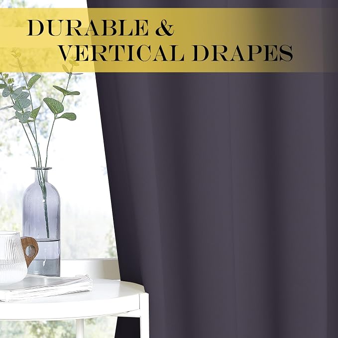 NICETOWN Blackout 108 inch Curtains for Sliding Glass Door, Grommet Thermal Insulated Room Darkening Window Sound Reducing Drapes for Room Divider, 1 Panel, W52 x L108, Greyish Purple