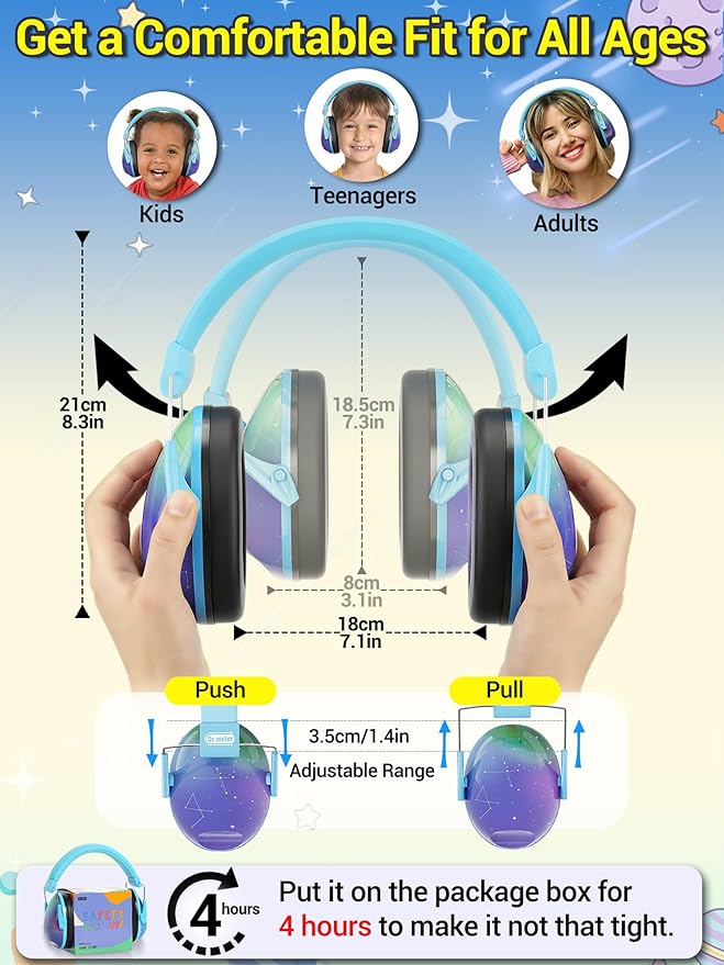 Kids Ear Protection for Monster Jam, 27.4dB Noise Cancelling Headphones for Kids Adults, Adjustable Ear Muffs for Noise Reduction for Austim, Fireworks, Concerts and Sports Events