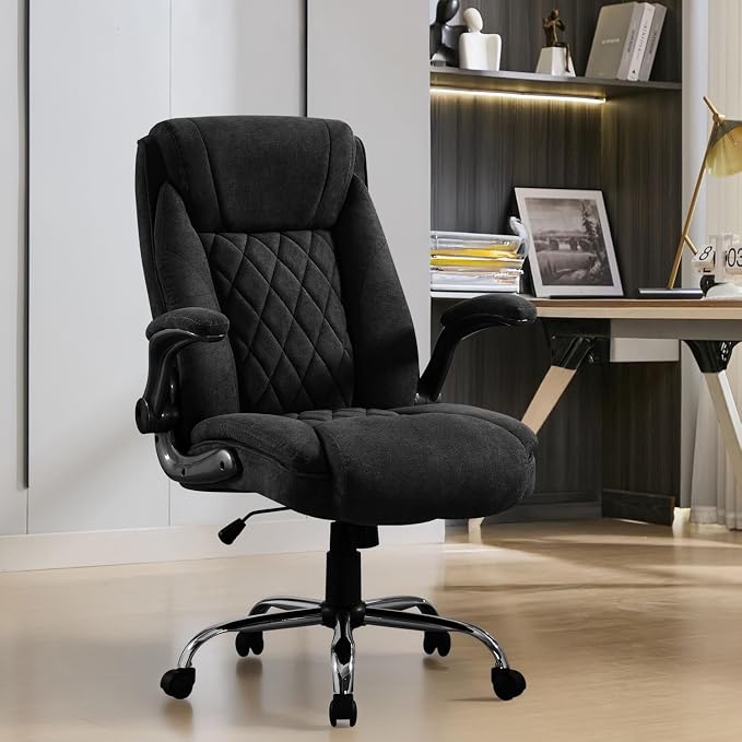 Big and Tall Office Chair 550lbs Heavy Duty Executive Fabric Office Chair with Adjustable Height, Flip-Up Armrests, Wide and Thick Seat Cushion, Comfy Chair for Heavy People, Ideal for Office Work