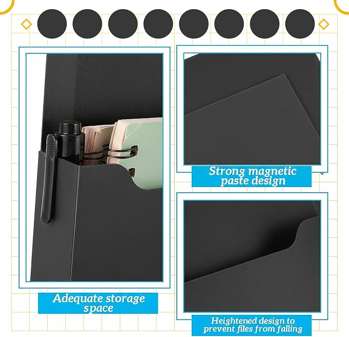 Gilprop 8 Pack Magnetic File Holder, 5"x7"x1.2" Magnetic Wall File Folders for Whiteboard, Hanging Classroom Organizer Storage, Refrigerator Magazine Holder for Mail Letters Paper Desk Office