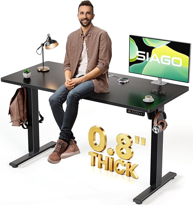 SIAGO Electric Standing Desk Adjustable - 48 x 24 Inch Sit Stand up Desk with 0.8 Inch Thick Tabletop - Adjustable Height Table with 3 Memory Preset, Cable Management for Home Office