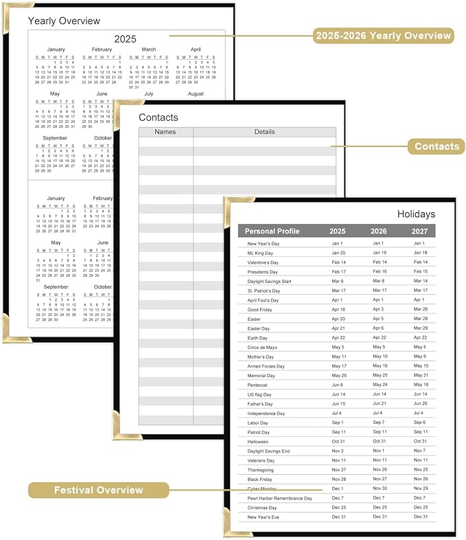 Undated Daily Monthly Planner for 2026 or Anytime - A5 To Do List with Hourly Schedule, Hardcover Spiral Bound Daily Planner to Increase Focus, Stylish School/Office Supplies, 5.8" x 8.5", Black