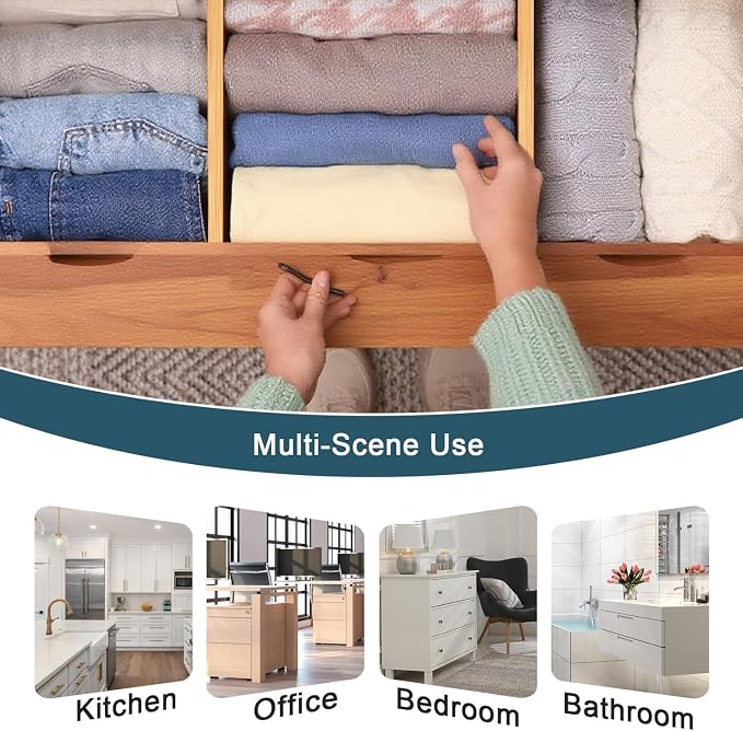 Lzerking Bamboo Drawer Dividers 4.65" High, Adjustable Dresser Drawer Organizers, 12-17.5" Expandable Deep Kitchen Drawer Divider for Dresser, Closet, Kitchen, Bedroom, Bathroom, 6 Pack