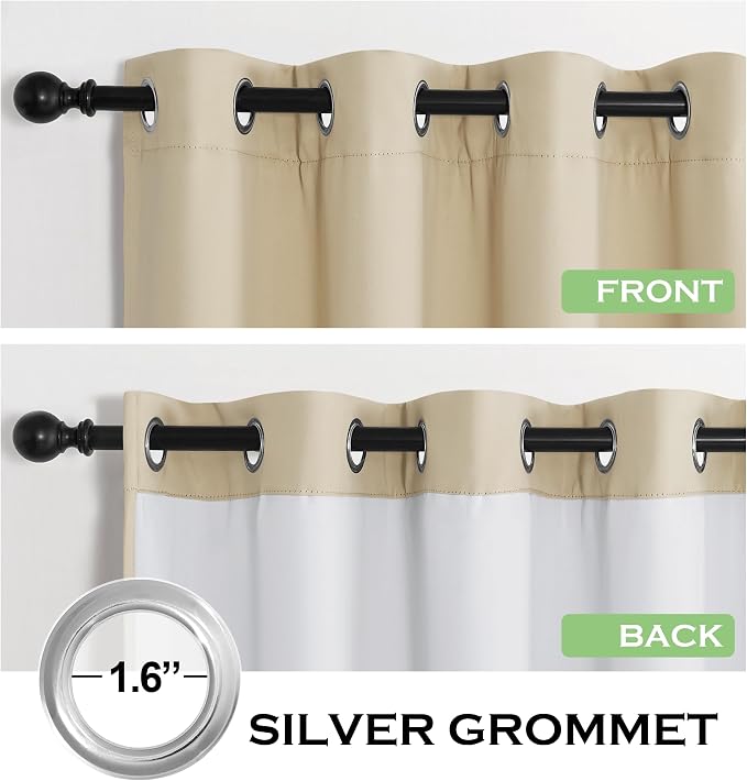 KGORGE Anti Dust Soundproof 100% Blackout Curtains 4 Layers Heavy Duty Energy Efficiency Window Curtains for Living Room Baby Bedroom Home Office Studio, Wide 52 x Long 95 inches, Beige, 2 Panels