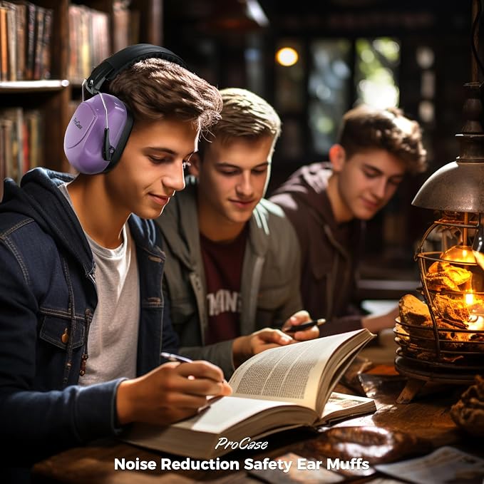 ProCase NRR 28dB Noise Reduction Ear Muffs, Foldable Adjustable Passive Noise Cancelling Headphones for Adults Kids Autism, Hearing Protection for Shooting, Construction, Mowing, Studying -Pure Purple