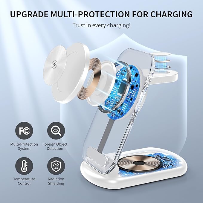 2026 Traveling Wireless Mag-Safe Fast Charging Station,Magnetic 3 in 1 Charger with Light for iPhone 16 15 14 13 12 Pro Max Plus,Apple Watch Series & Air pods 4 3 2 Pro-Gifts for Wife & Husband(Blue)