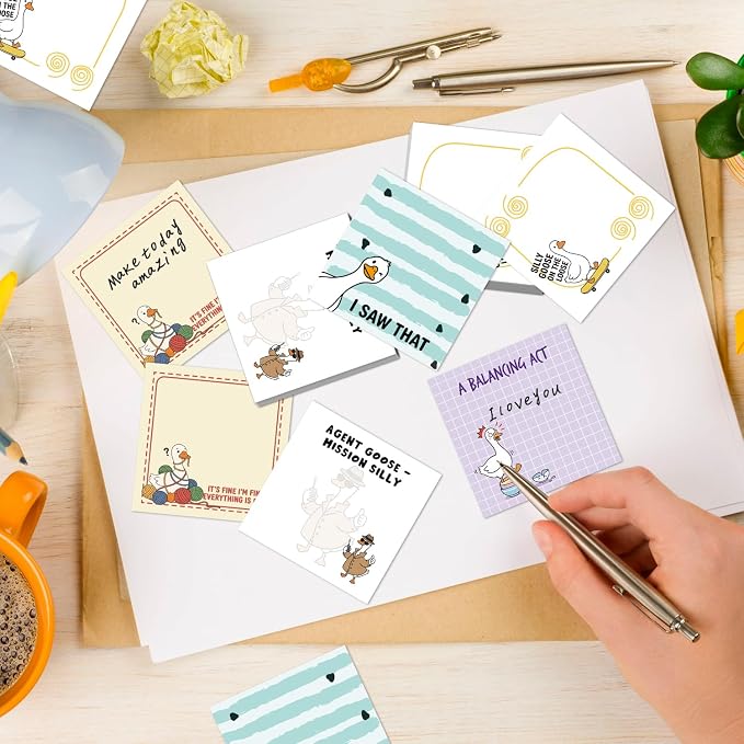 Funny Sticky Notes Gifts - 9 Pack Funny Goose Notepads 3x3 Inch Silly Office Gifts, Foolish Goose Work Gag Self-Stick Memo Pads Supplies for Friends Coworkers, 450 Sheets