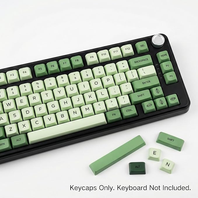 123 Keys PBT Dye Sublimation Keycaps, Matcha Green Cute Plant Theme Keycap Set, XDA Profile Custom Keycaps for Mechanical Keyboard 60% 65% 75% 100% Cherry MX Switches