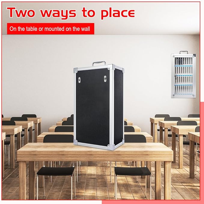 Amylove Cell Phone Locker Cabinet Aluminum Alloy Pocket Chart Storage Locker Box Cabinet Wall-Mounted Cell Phones Storage Box with Handle for Office Classroom Gym(Black,36 Slots)