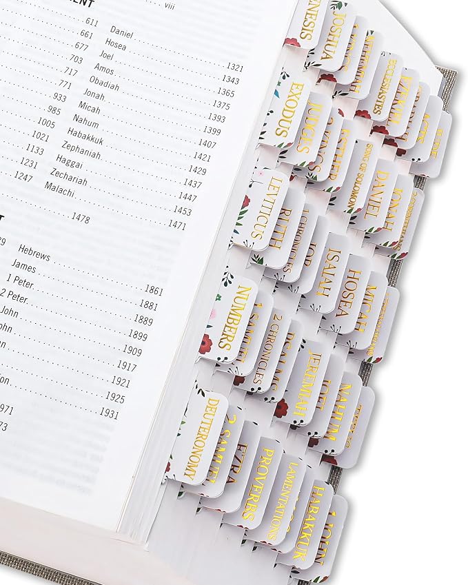 Bible Tabs for Women & Men, Bible Tabs for Study Bible, Large Print Bible Tabs for Easy Navigation, Bible Index Tabs, 66 Tabs Old & New Testament, Extra 9 Blank Tabs - Vintage Floral