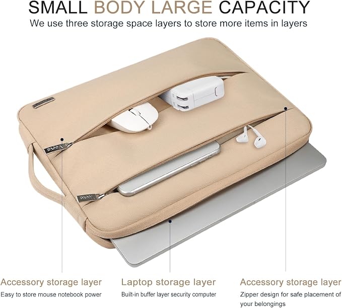 Voova 15.6 16 Inch Laptop Sleeve Case Compatible with MacBook Pro 16 M1/M2/M3/M4 Max 2019-2025, 15.6-16” Hp Lenovo Acer Asus, Waterproof Slim Computer Bag Cover with Handle, Apricot