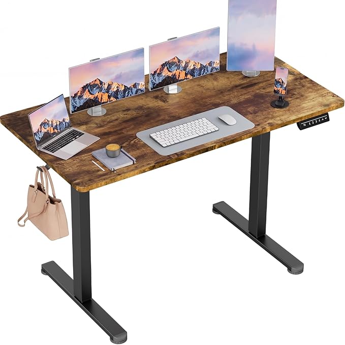 Furmax Electric Standing Desk, 45 x 24 Inches Sit Stand up Desk, Sit Stand Height Adjustable Home Office Desk with 4 Height Position Memory (Rustic Brown, 45)