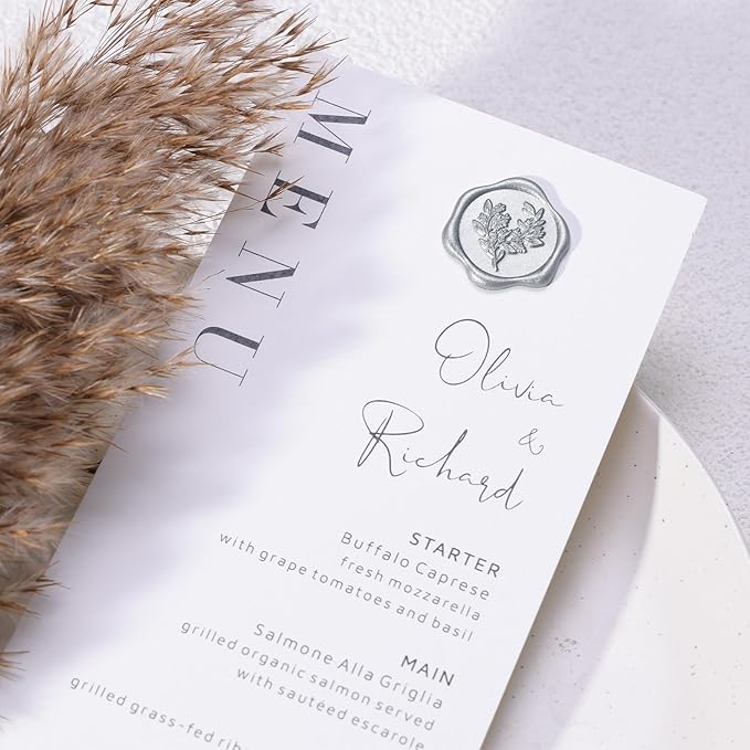 UNIQOOO Wax Seal Stickers - Eucalyptus Wedding Invitation Envelope Seal Sticker, 50 Pcs Self- Adhesive Silver Stickers, Perfect for Invitation, Christmas, Gift Wrapping, Party