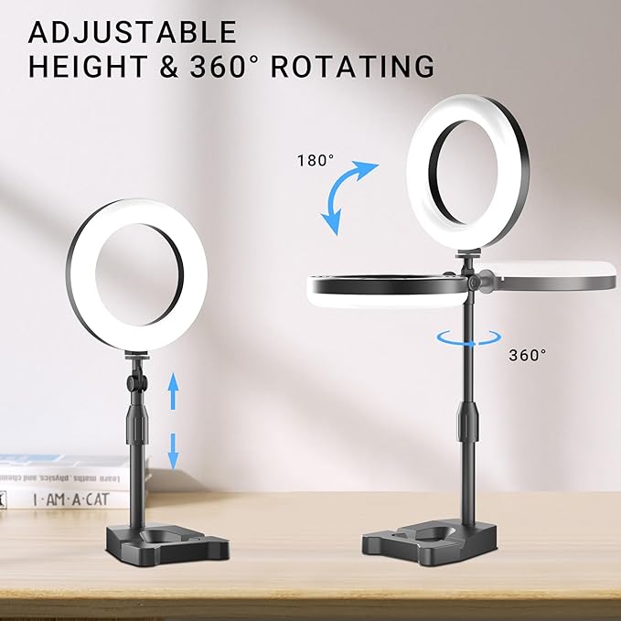 Laptop Ring Light for Video Conferencing, 6'' LED Desk Soft Halo Lighting with Phone Holder for Zoom Calls, Live Streaming, Computer Monitor Webcam, Portable Circle Light with Adjustable Stand