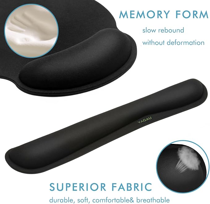VAGAU Premium Keyboard Wrist Rest and Mouse Pad Wrist Support, Ergonomic Memory Foam Set for Office, Laptop, Mac, Computer and Gaming, Comfortable Typing &Wrist Pain Relief