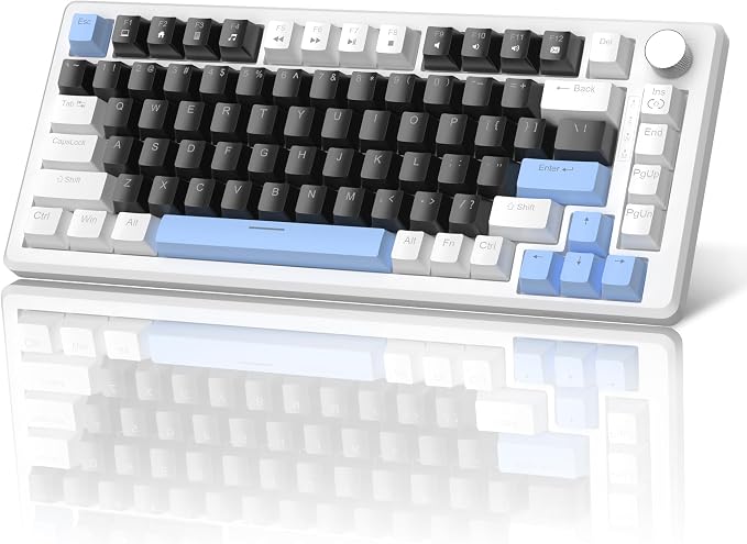 MageGee 75% Mechanical Gaming Keyboard, Compact Blue Backlit Wired Gaming Keyboards with Black Switches, EVA Foam, Knob Control, STAR75 Portable NKRO PC Gaming Keyboard - Black & Blue