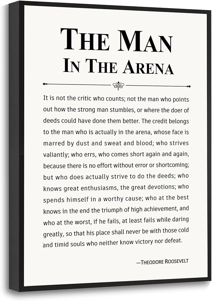 Howwii Inspirational Wall Art Office Decor The Man in the Arena Motivational Positive Quote Canvas Print Gift for Men&Women Framed Canvas Wall Decor 12”x16”