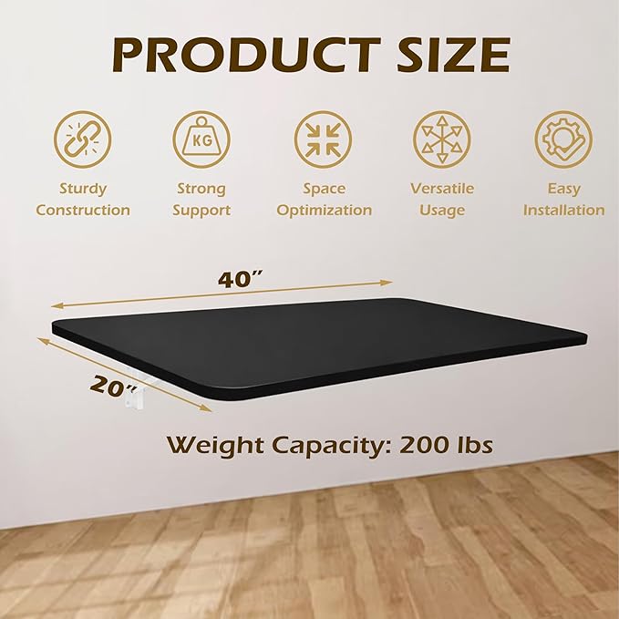 Laundry Folding Table, 40'' x 20'' Wooden Wall Mount Desk, Laundry Table for Folding Clothes, 40'' Length (Black Color)