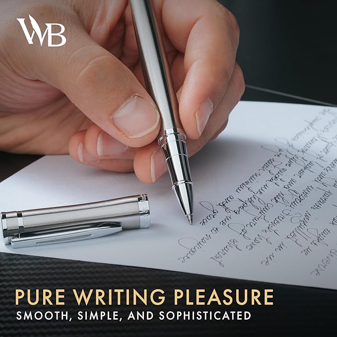 Wordsworth and Black Rollerball Pen - Luxury Pen - Chrome Finish, Silver Lacquer, Ink Refill, Refillable Gift for Men & Women, Professional Writing, Nice and Fancy Pens and for Work