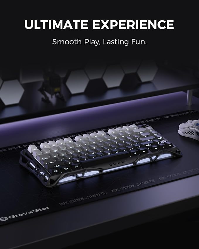 GravaStar Mercury K1 75% Wireless Mechanical Gaming Keyboard, Aluminum Alloy, Gasket Compact Custom Keyboard Hot-Swap Socket, Linear Switches, RGB Backlit【Gradient Black】