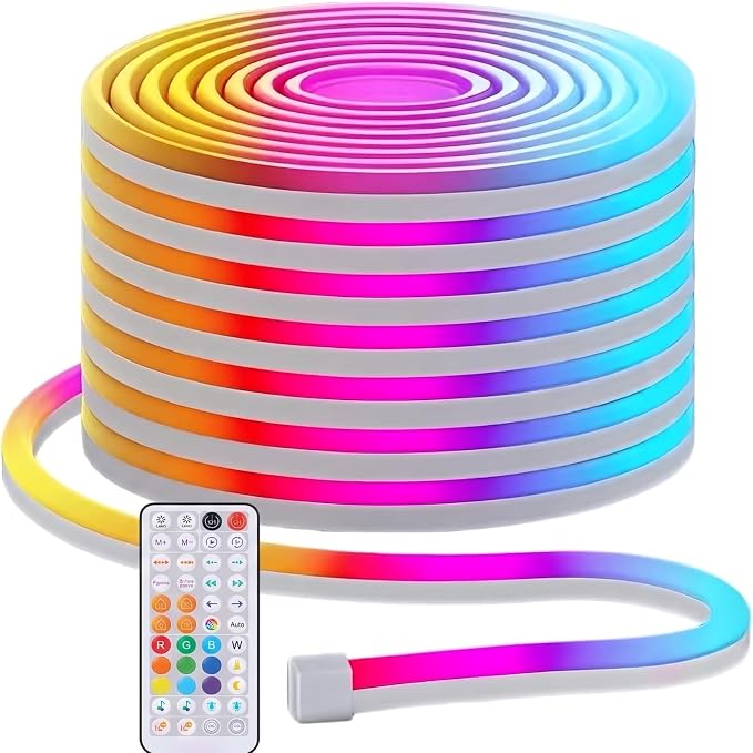 RGBIC Neon Rope Lights, Smart LED Neon Rope Lights with Remote APP Control，Music Sync, Custom DIY Neon Strip Lights for Gaming Room and Wall Decor, Secure Mounting Clips, 6.6ft