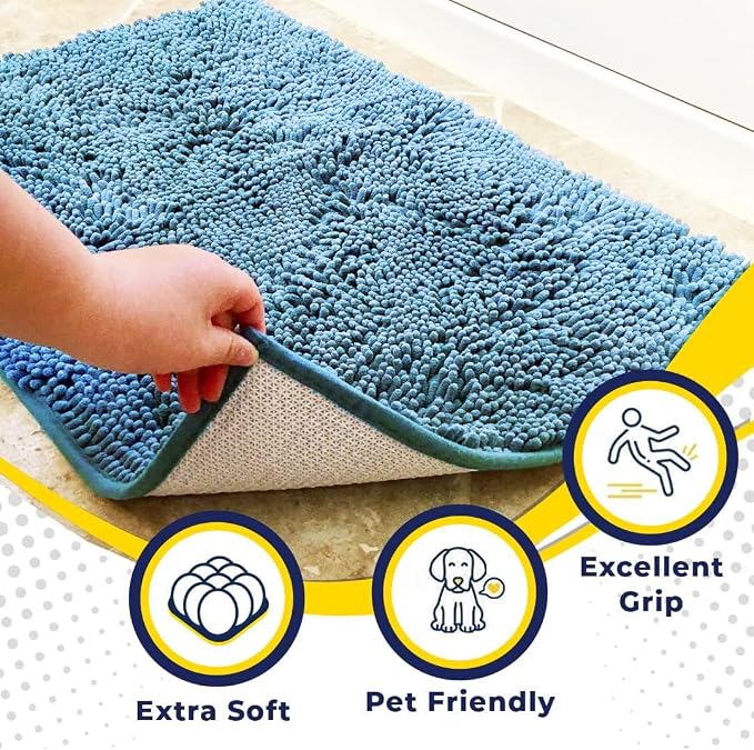 Muddy Mat® | Super Absorbent Door Mat Indoor, Microfiber Quick Dry Chenille Entryway Rug, Non-Slip Front Door Mat, Indoor Mats for Entryway, Machine Washable Pet Rug, Sky Blue 16"x24"