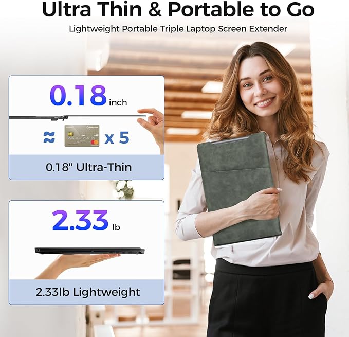 Laptop Screen Extender, 14" Ultra Thin Lightweight(2.2lb) FHD 1080P Triple Portable Monitor for Laptops 13-17.3", Plug-Play Aluminum Dual Monitor Extended for Mac/Windows, Business/Travel/Home/Office