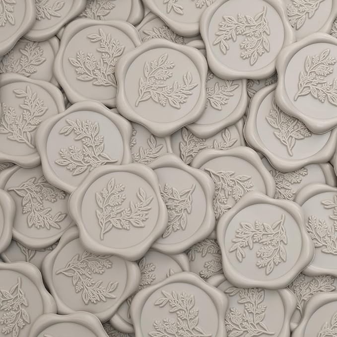 UNIQOOO Wax Seal Stickers - Eucalyptus Wedding Invitation Envelope Seal Stickers, 50 Pcs Self- Adhesive Neutral Linen Warm Grey Stickers, Perfect for Invitation, Christmas, Gift Wrapping