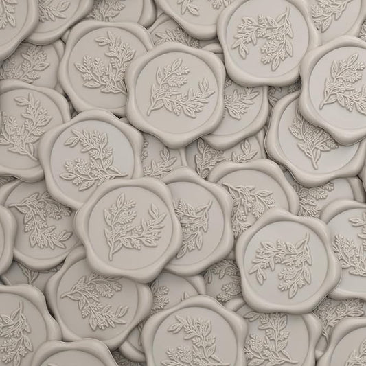 UNIQOOO Wax Seal Stickers - Eucalyptus Wedding Invitation Envelope Seal Stickers, 50 Pcs Self- Adhesive Neutral Linen Warm Grey Stickers, Perfect for Invitation, Christmas, Gift Wrapping