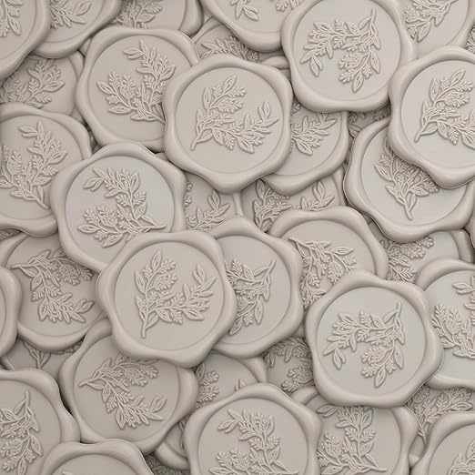 UNIQOOO Wax Seal Stickers - Eucalyptus Wedding Invitation Envelope Seal Stickers, 50 Pcs Self- Adhesive Neutral Linen Warm Grey Stickers, Perfect for Invitation, Christmas, Gift Wrapping