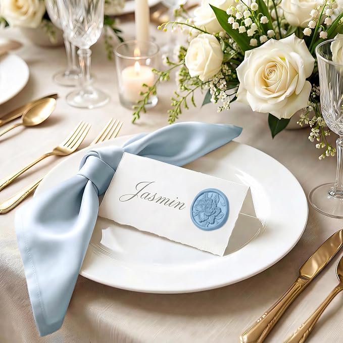 UNIQOOO Wax Seal Stickers - 3D Vintage Floral Wedding Invitation Envelope Botanical Seal Stickers, 50 Pcs Self- Adhesive Dusty Blue Flower Stickers, Perfect for Invitation, Gift Wrapping, Party
