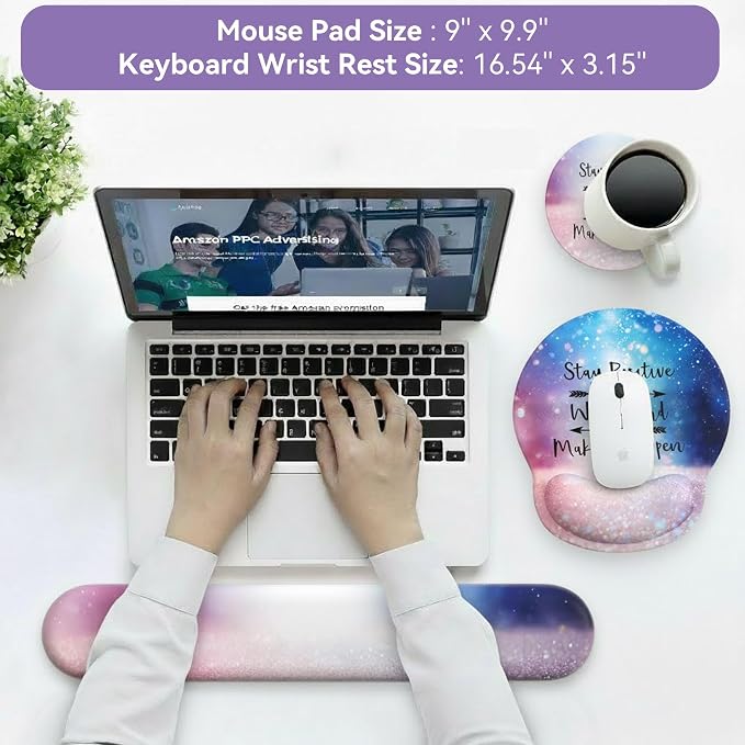 Mouse Pad with Keyboard Wrist Rest,Ergonomic Mouse Pad Wrist Support PU Base with Coaster,Mousepad with Nonslip Base for Computer Laptop Keyboard Home&Office