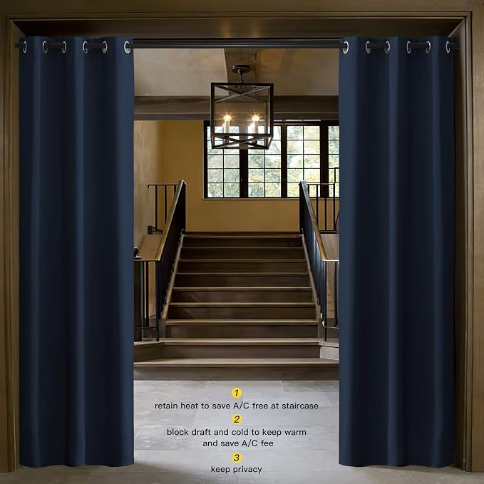 NICETOWN Living Room Curtain, Window Treatment Energy Saving Thermal Insulated Solid Grommet Blackout Drape/Drapery (Navy, Sold Individually, 42 by 84-inch)