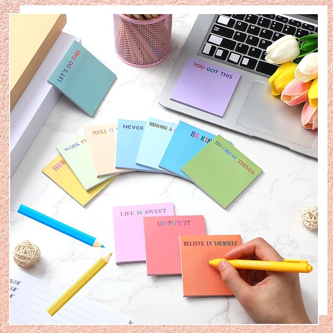 Yinder 24 Pcs Inspirational Sticky Notes Thank You Gift Motivational Sticky Note Pad Employee Appreciation Gift Bulk for Staff Coworker Teacher Nurse Office Groups 3 x 3'' (Motivational,Morandi Color)
