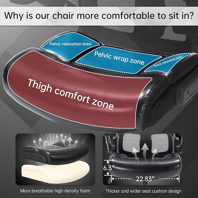 Big and Tall Office Chair 500lbs Heavy Duty Computer Desk Chair with Lumbar Support, Ergonomic Executive Office Chair with 3D Armrest and Wide Comfy Seat, Wheels for Adult