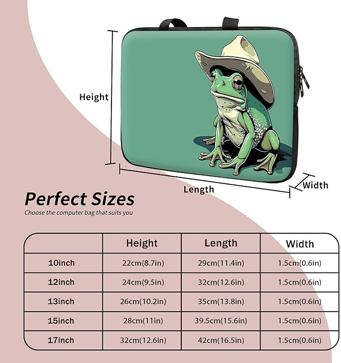 Laptop Sleeve Case Bag 13 inch, Green Frog Slim Carrying Case Durable Handbag Travel Laptop Bag for 13 inch MacBook Air M3/M2/Pro M2/ 13" iPad Pro/Air M4/M2 2024