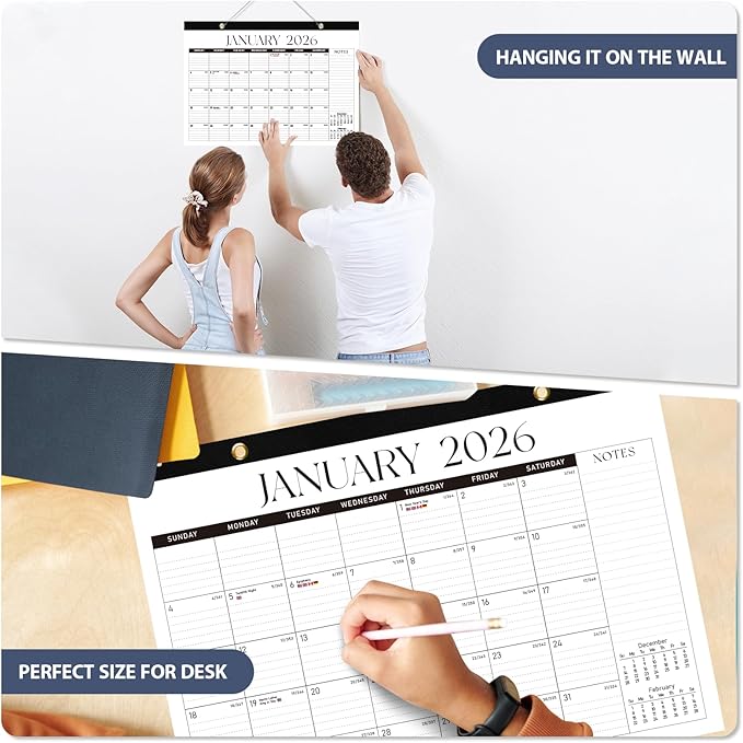 2026 Desk Calendar, Large Desktop/Wall Monthly Calendar (Jan. 2026 - Jun. 2027) 17'' x 12'' School Year Desk Planner for Teacher Family School Office Supplies