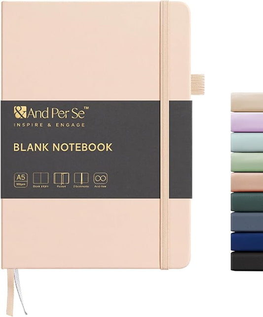 &And Per Se Blank Sketch Notebook, A5 Hardcover, 160 Pages 100gsm Thick Paper, Unlined Journal for Drawing, Doodling, Hand Lettering – Creative Gift for Artists, Designers, Writers (Light Apricot)