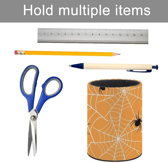 Spider Web Pen Holder for Desk PU Pencil Cup Organizer | Round Desks Makeup Brush Holder for School Multifunctional Office Supplies